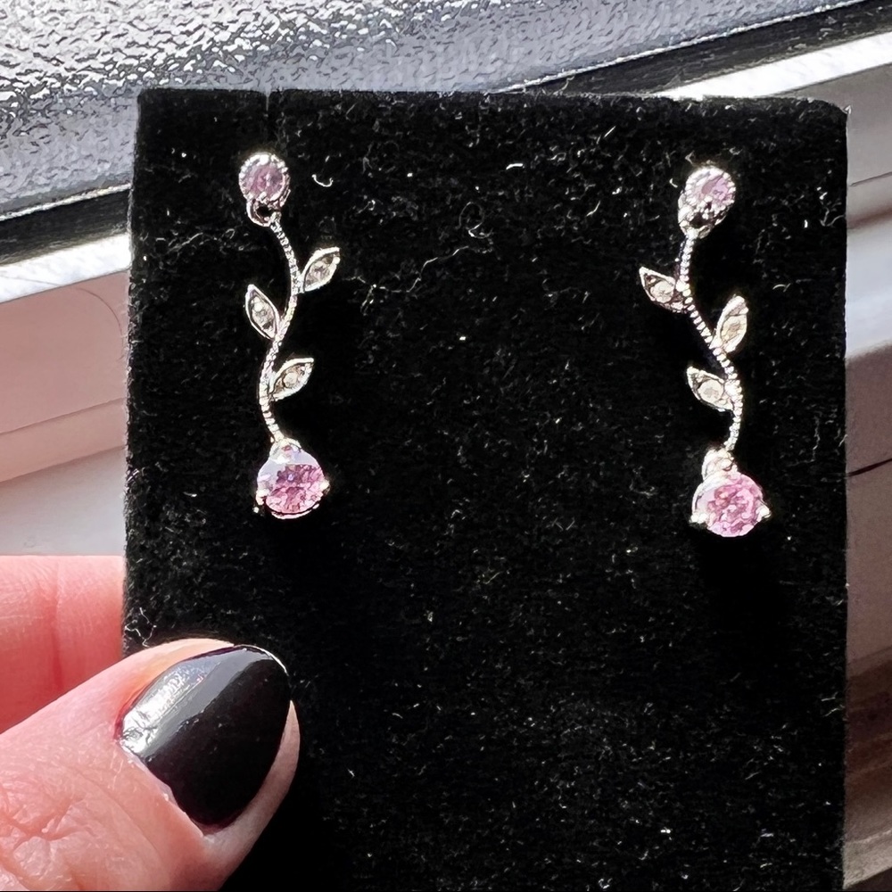 Pink Dangly Floral Earrings